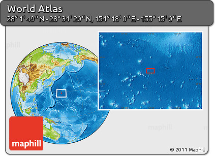Physical Location Map of the Area around 28° 18' 5" N, 154° 46' 30" E