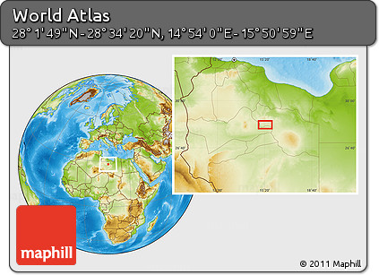 Physical Location Map of the Area around 28° 18' 5" N, 15° 22' 30" E
