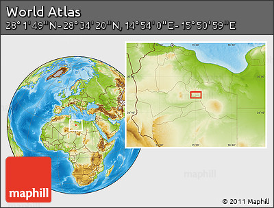 Physical Location Map of the Area around 28° 18' 5" N, 15° 22' 30" E