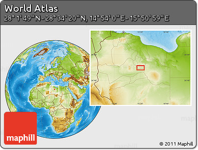 Physical Location Map of the Area around 28° 18' 5" N, 15° 22' 30" E