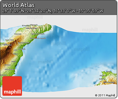 Physical 3D Map of the Area around 28° 18' 5" N, 16° 4' 29" W