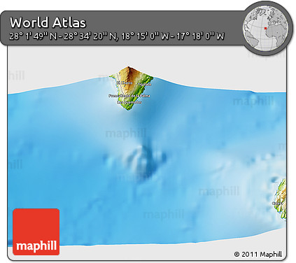 Physical 3D Map of the Area around 28° 18' 5" N, 17° 46' 29" W