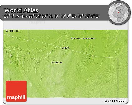Physical 3D Map of the Area around 28° 18' 5" N, 18° 46' 29" E