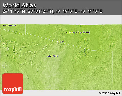 Physical 3D Map of the Area around 28° 18' 5" N, 18° 46' 29" E