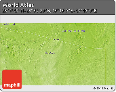 Physical 3D Map of the Area around 28° 18' 5" N, 18° 46' 29" E