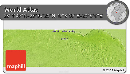 Physical Panoramic Map of the Area around 28° 18' 5" N, 19° 37' 30" E