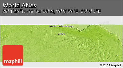 Physical Panoramic Map of the Area around 28° 18' 5" N, 19° 37' 30" E