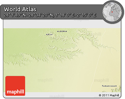 Physical 3D Map of the Area around 28° 18' 5" N, 1° 46' 29" E