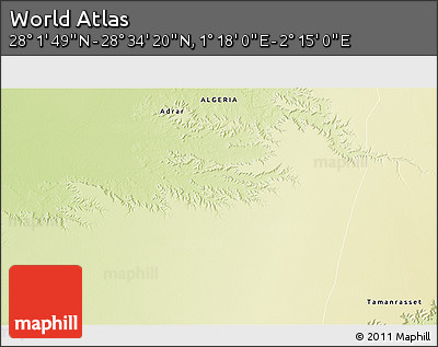 Physical 3D Map of the Area around 28° 18' 5" N, 1° 46' 29" E