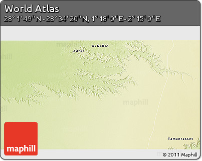 Physical 3D Map of the Area around 28° 18' 5" N, 1° 46' 29" E