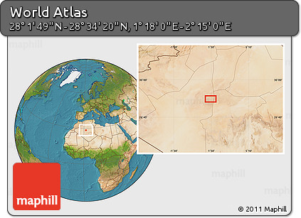 Satellite Location Map of the Area around 28° 18' 5" N, 1° 46' 29" E