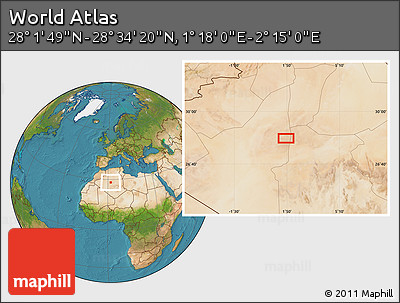 Satellite Location Map of the Area around 28° 18' 5" N, 1° 46' 29" E