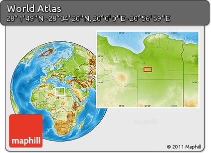 Physical Location Map of the Area around 28° 18' 5" N, 20° 28' 30" E