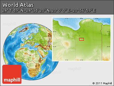 Physical Location Map of the Area around 28° 18' 5" N, 20° 28' 30" E