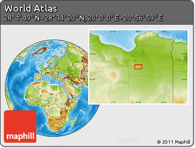 Physical Location Map of the Area around 28° 18' 5" N, 20° 28' 30" E