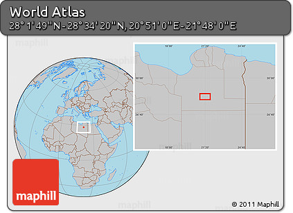 Gray Location Map of the Area around 28° 18' 5" N, 21° 19' 30" E