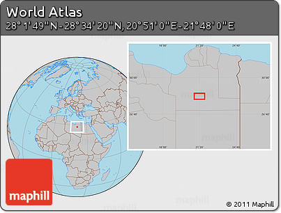 Gray Location Map of the Area around 28° 18' 5" N, 21° 19' 30" E
