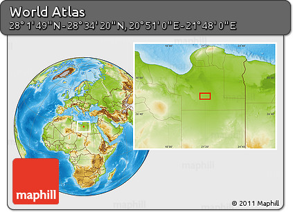Physical Location Map of the Area around 28° 18' 5" N, 21° 19' 30" E