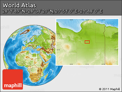 Physical Location Map of the Area around 28° 18' 5" N, 21° 19' 30" E