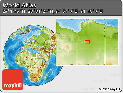 Physical Location Map of the Area around 28° 18' 5" N, 21° 19' 30" E