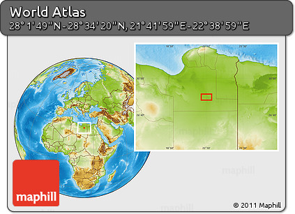 Physical Location Map of the Area around 28° 18' 5" N, 22° 10' 29" E