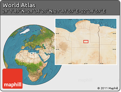 Satellite Location Map of the Area around 28° 18' 5" N, 22° 10' 29" E