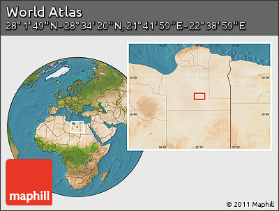 Satellite Location Map of the Area around 28° 18' 5" N, 22° 10' 29" E