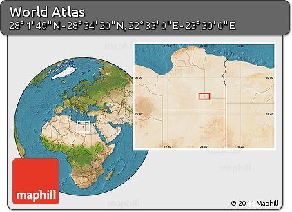 Satellite Location Map of the Area around 28° 18' 5" N, 23° 1' 29" E