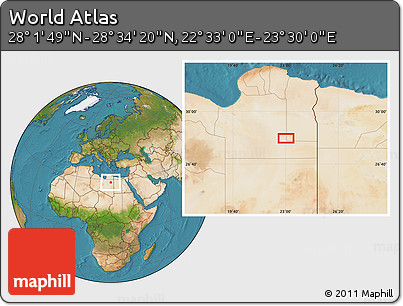 Satellite Location Map of the Area around 28° 18' 5" N, 23° 1' 29" E
