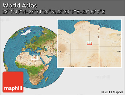 Satellite Location Map of the Area around 28° 18' 5" N, 23° 1' 29" E