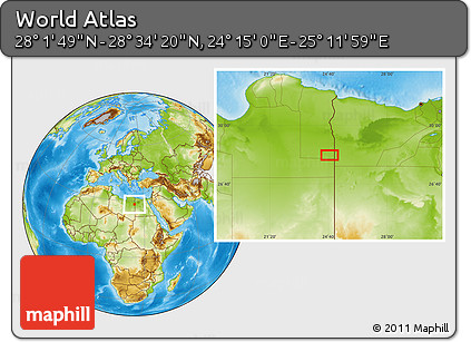 Physical Location Map of the Area around 28° 18' 5" N, 24° 43' 30" E
