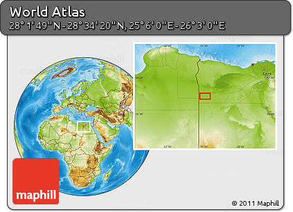 Physical Location Map of the Area around 28° 18' 5" N, 25° 34' 30" E