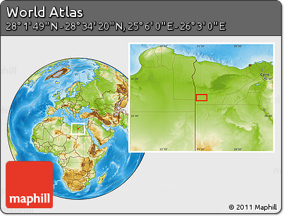 Physical Location Map of the Area around 28° 18' 5" N, 25° 34' 30" E
