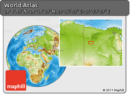 Physical Location Map of the Area around 28° 18' 5" N, 26° 25' 29" E