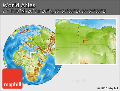 Physical Location Map of the Area around 28° 18' 5" N, 26° 25' 29" E