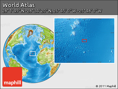 Physical Location Map of the Area around 28° 18' 5" N, 26° 16' 29" W