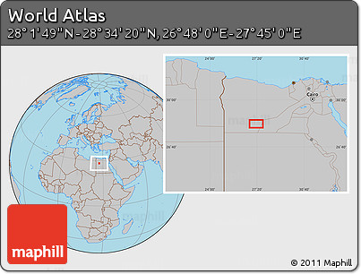 Gray Location Map of the Area around 28° 18' 5" N, 27° 16' 29" E