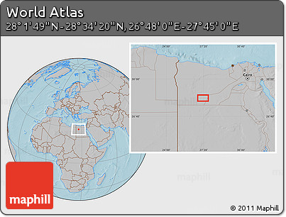 Gray Location Map of the Area around 28° 18' 5" N, 27° 16' 29" E, hill shading