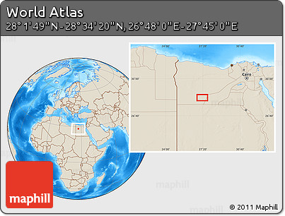 Shaded Relief Location Map of the Area around 28° 18' 5" N, 27° 16' 29" E