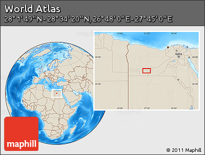 Shaded Relief Location Map of the Area around 28° 18' 5" N, 27° 16' 29" E