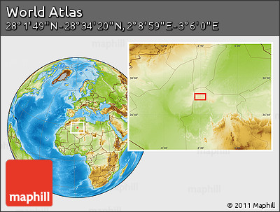 Physical Location Map of the Area around 28° 18' 5" N, 2° 37' 30" E