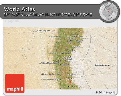 Satellite 3D Map of the Area around 28° 18' 5" N, 30° 40' 29" E