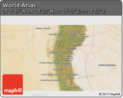 Satellite 3D Map of the Area around 28° 18' 5" N, 30° 40' 29" E