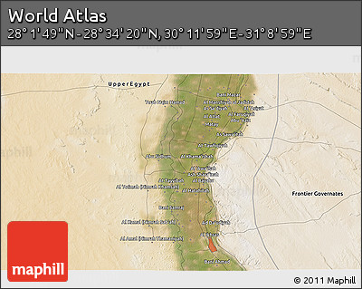 Satellite 3D Map of the Area around 28° 18' 5" N, 30° 40' 29" E