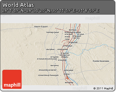 Shaded Relief 3D Map of the Area around 28° 18' 5" N, 30° 40' 29" E