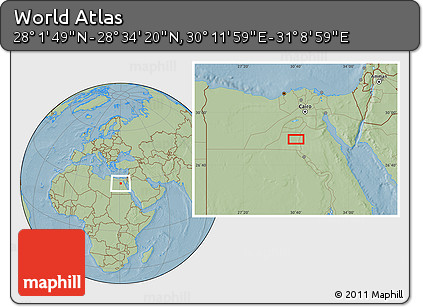 Savanna Style Location Map of the Area around 28° 18' 5" N, 30° 40' 29" E, hill shading