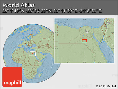 Savanna Style Location Map of the Area around 28° 18' 5" N, 30° 40' 29" E, hill shading
