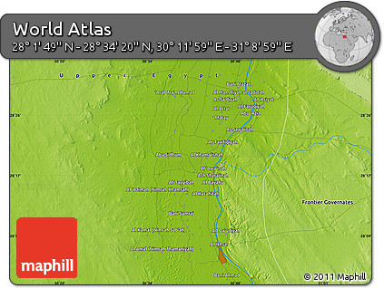 Physical Map of the Area around 28° 18' 5" N, 30° 40' 29" E