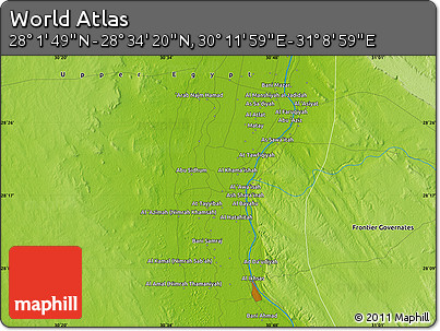 Physical Map of the Area around 28° 18' 5" N, 30° 40' 29" E