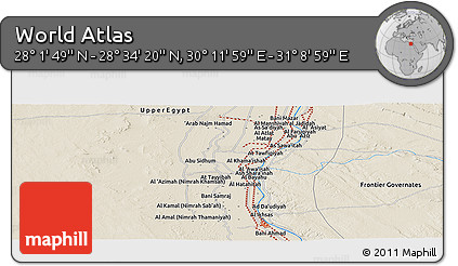 Shaded Relief Panoramic Map of the Area around 28° 18' 5" N, 30° 40' 29" E